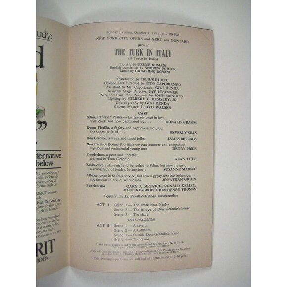 Turk in Italy New York City Opera Program 1978 Fall Season City Sings Gramm - Picture 3 of 4
